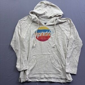 Lacrosse Unlimited Mens Small Hoodie Cream Slub Knit‎ Retro Sunset Graphic Beach